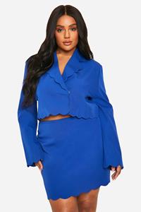 Boohoo Plus Mini Rokje Met Geribbelde Zoom, Cobalt