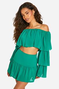 Boohoo Losse Crop Top Met Laagjes, Wijde Mouwen En Mini Rokje, Bright Green