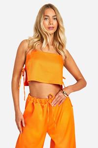 Boohoo Linnen Look Boxy Crop Top Met Textuur En Zijstrikjes, Orange