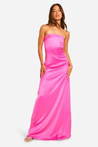 Boohoo Tall Dikke Satijnen Strapless Maxi Jurk Met Losse Rug, Fuchsia