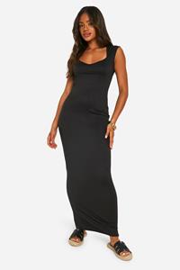 Boohoo Super Zachte Maxi Jurk Met Harvormige Hals En Kapmouwen, Black