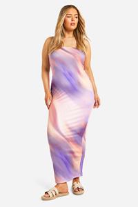 Boohoo Plus Super Zachte Strapless Marmerprint Maxi Jurk, Lilac