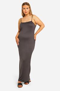 Boohoo Plus Super Zachte Maxi Jurk Met Lage Ronde Hals, Slate Grey