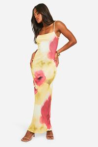 Boohoo Doorschijnende Bloemen Maxi Jurk Met Bandjes, Yellow