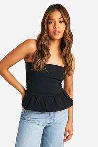 Boohoo Petite Bandeau Peplum Top, Black