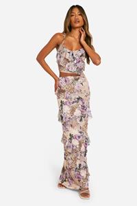 Boohoo Mesh Luipaardprint Maxi Rok Met Ruches, Leopard