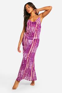 Boohoo Chiffon Tie Dye Maxi Strand Jurk, Purple