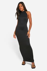 Boohoo Super Zachte Maxi Jurk Met Racer Hals, Black