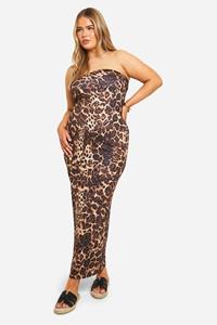 Boohoo Plus Strapless Luipaardprint Maxi Jurk, Leopard
