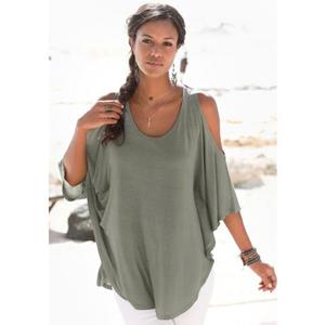 Lascana Strandshirt met sierbandje bovenaan de rug, longshirt, 3/4 mouwen, off-the-shoulder