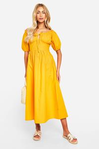 Boohoo Midaxi Jurk Met Pofmouwen, Orange