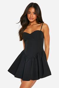 Boohoo Katoenen Melkmeisjes Skater Jurk Met V-Taille, Black