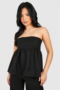 Boohoo Petite Bandeau Peplum Top Met Textuur, Black