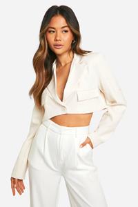 Boohoo Super Korte Getailleerde Blazer Met Zak Detail, Ecru