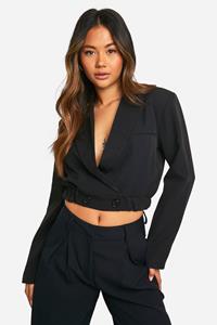 Boohoo Getailleerd Long Line Bomberjack Met Elastische Taille, Black