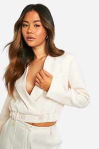 Boohoo Getailleerd Long Line Bomberjack Met Elastische Taille, Ecru