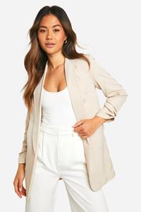 Boohoo Getailleerde Linnen Look Blazer Met Geplooide Mouwen, Stone