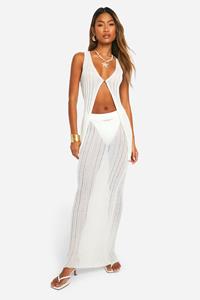 Boohoo Gebreide Gehaakte Gilet En Maxi Rok Set, Ivory