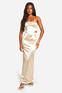 Boohoo Satijnen Maxi Rok, Champagne