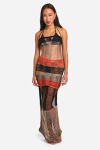 Boohoo Gebreide Color Block Maxi Strand Jurk, Chocolate