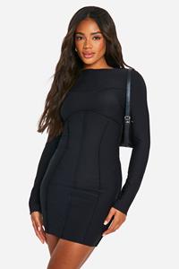 Boohoo Mini Jurk Met Naaddetail, Black