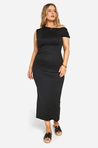 Boohoo Plus Off Shoulder Super Maxi Jurk, Black