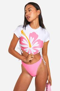 Boohoo Tropische Bloemenprint Crop Top En Bikini Setje, Pink