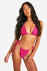 Boohoo Geribbelde Driehoekige Metallic Bikini Set Met Textuur, Hot Pink