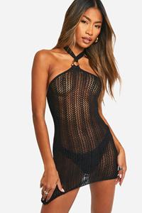 Boohoo Gehaakte Mini Jurk Met O-Ring Detail En Zoom Detail, Black