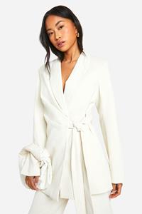 Boohoo Gedrapeerde Blazer Met Zijstrikjes, Ivory