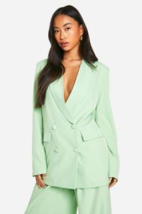 Boohoo Linnen Look Long Line Blazer Met Dubbele Knopen, Mint