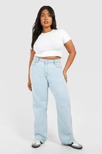 Boohoo Plus Licht Gebleekte Slim Fit Wide Leg Jeans, Light Blue