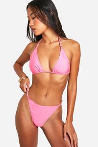 Boohoo Driehoekige Bikini Top Met Gouden Zoom, Pink