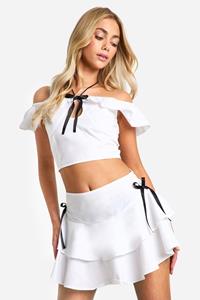 Boohoo Katoenen Poplin Top Met Halter Neck En Contrasterende Strik, White