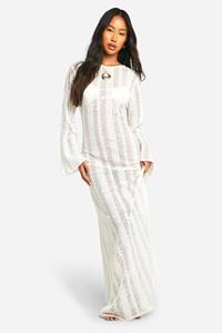 Boohoo Gehaakte Maxi Strand Jurk Met Strik, Cream