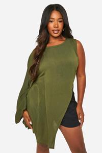 Boohoo Plus Long Line Top Met Hoge Hals, Khaki