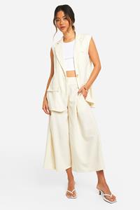 Boohoo Monochrome Wide Leg Culottes Met Krijtstrepen, Cream