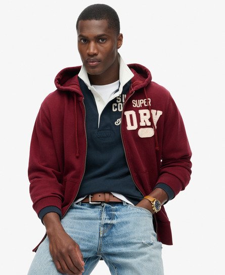 Superdry Mannen Vintage Athletic Hoodie met Rits Rood