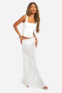 Boohoo Geborduurde Mesh Bloemen Maxi Rok, White