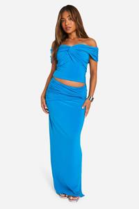 Boohoo Petite Strakke Gedraaide Dubbele Maxi Rok, Blue