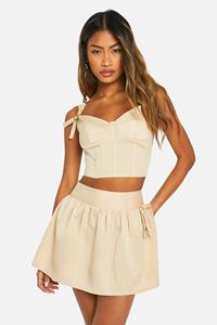 Boohoo Geplooid Mini Rokje Met Strik, Sand