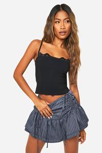 Boohoo Geplooid Micro Mini Rokje Met Krijtstrepen, Navy