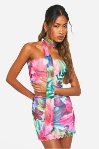 Boohoo Bloemenprint Mini Rokje, Pink