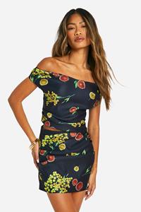 Boohoo Geplooid Zwierig Mini Rokje Met Print, Black