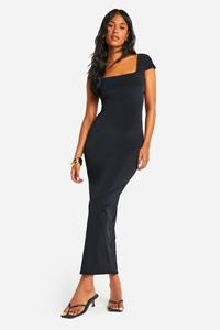 Boohoo Tall Strakke Matte Premium Maxi Jurk Met Kapmouwen, Black