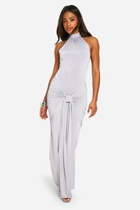 Boohoo Strakke Halter Maxi Jurk Met Strik, Silver