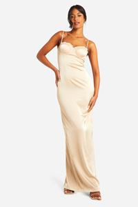 Boohoo Tall Satijnen Maxi Jurk Met Kanten Cups, Champagne