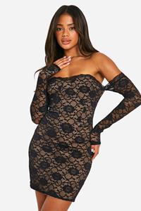 Boohoo Kanten Bengaline Mini Jurk Met Laagjes, Black