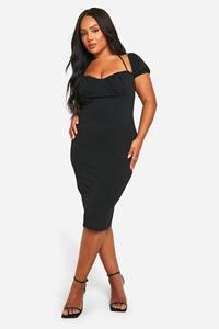 Boohoo Plus Midi Jurk Met Pofmouwen, Black