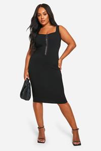 Boohoo Plus Bengaline Bodycon Jurk Met Korset Detail En Bandjes, Black
